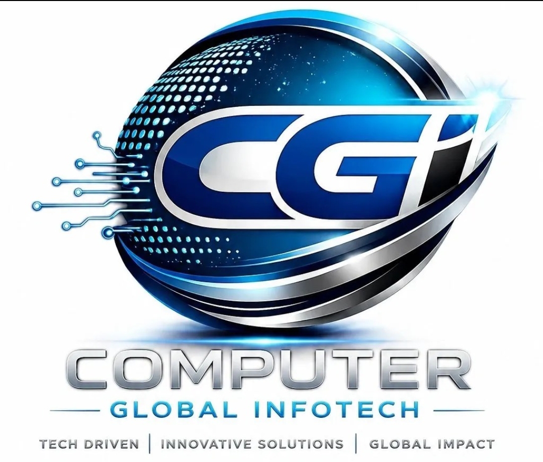 Computer Global Infotech CGI logo featuring blue gradient sphere with circuit patterns and white CGI lettering